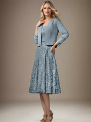 A-line V-Neck Knee-Length Chiffon Lace Mother of the Bride Dress With Beading Sequins