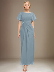 A-line Scoop Ankle-Length Chiffon Mother of the Bride Dress With Beading Pleated
