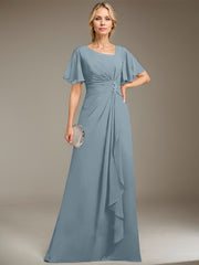A-line Asymmetrical Floor-Length Chiffon Mother of the Bride Dress With Pleated Beading Sequins