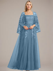 A-line Square Floor-Length Tulle Lace Sequin Mother of the Bride Dress