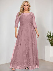A-line Scoop Illusion Floor-Length Tulle Lace Mother of the Bride Dress With Sequins