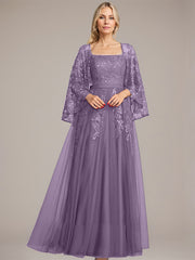 A-line Square Floor-Length Tulle Lace Sequin Mother of the Bride Dress