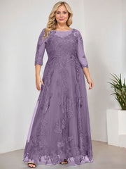 A-line Scoop Illusion Floor-Length Tulle Lace Mother of the Bride Dress With Sequins