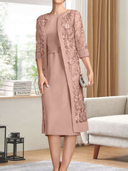 Sheath/Column Scoop Knee-Length Chiffon Mother of the Bride Dress With Pleated Sequins