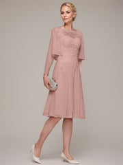 A-line/Princess Sleeveless Knee-Length Chiffon Mother of the Bride Dress With Jacket Appliqued Beading