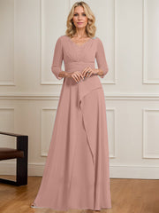 A-line V-Neck Floor-Length Chiffon Mother of the Bride Dress With Pleated Beading
