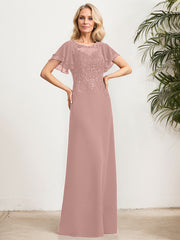 A-line Scoop Illusion Floor-Length Lace Chiffon Mother of the Bride Dress With Sequins