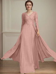 A-line V-Neck Floor-Length Lace Chiffon Mother of the Bride Dress With Sequins
