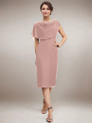 Sheath/Column Scoop Knee-Length Chiffon Mother of the Bride Dress With Beading