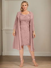 Sheath/Column V-Neck Knee-Length Lace Chiffon Mother of the Bride Dress