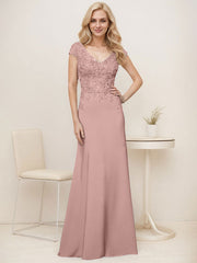 A-Line V-Neck Sweep Train Elastic Mother Of The Bride Dresses With Lace