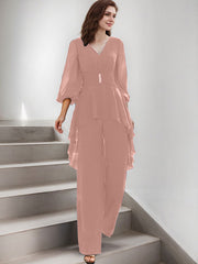 Jumpsuit/Pantsuit Puff Slevees Chiffon Mother Of The Bride Dresses
