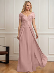 A-line V-Neck Floor-Length Chiffon Lace Mother of the Bride Dress