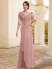 Sheath/Column V-Neck Chiffon Mother Of The Bride Dresses With Appliques Lace