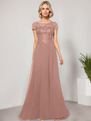 A-line Scoop Illusion Floor-Length Lace Chiffon Evening Dress With Sequins