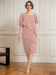 Sheath/Column Asymmetrical Knee-Length Chiffon Mother of the Bride Dress With Sequins Beading