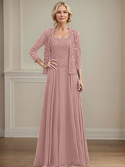 A-Line Square Neckline Chiffon Mother Of The Bride Dresses With Lace