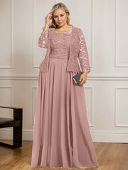 A-line Square Floor-Length Lace Chiffon Mother of the Bride Dress With Sequins
