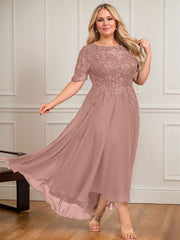 A-line Scoop Illusion Asymmetrical Lace Chiffon Mother of the Bride Dress With Sequins