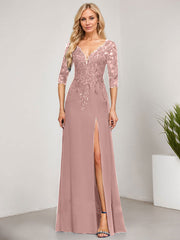 Sheath/Column V-Neck Floor-Length Lace Chiffon Mother of the Bride Dress With Sequins