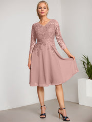 A-line V-Neck Knee-Length Lace Chiffon Mother of the Bride Dress With Sequins