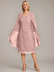 A-line Scoop Knee-Length Lace Mother of the Bride Dress With Sequins