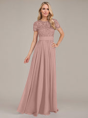 A-Line Scoop Floor-Length Chiffon Mother of the Bride Dress