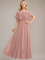 A-line Scoop Illusion Floor-Length Lace Chiffon Mother of the Bride Dress With Sequins