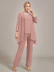 Navy Long Sleeves 3 Pieces Mother of the Bride Pant Suits