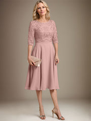 A-line Scoop Knee-Length Lace Chiffon Mother of the Bride Dress