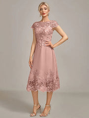 Dusty Rose A-Line Tea-Length Mother of the Bride Dress With Sequins