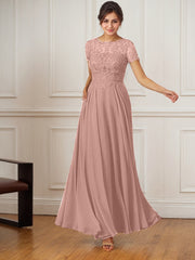 A-Line Boat-Neck Floor-Length Sequins Chiffon Mother of the Bride Dress