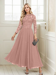 A-Line Scoop Neck Ankle-Length Chiffon Mother Of The Bride Dresses With Lace