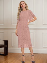 Sheath/Column Scoop Knee-Length Lace Mother of the Bride Dress