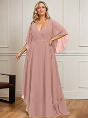 A-line V-Neck Floor-Length Chiffon Mother of the Bride Dress With Sequins Appliques Lace Beading