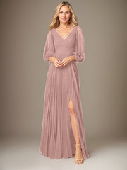 A-Line V-Neck Floor-Length Chiffon Mother of the Bride Dress