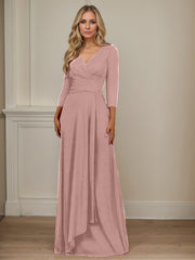 A-Line V-Neck Floor-Length Chiffon Mother of the Bride Dress