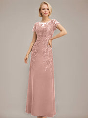 Sheath/Column Scoop Illusion Floor-Length Lace Chiffon Mother of the Bride Dress With Sequins