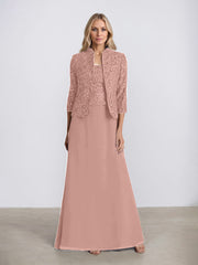 Sheath/Column Square Neck Floor-Length Chiffon Mother of the Bride Dress