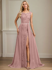 Sheath/Column Scoop Illusion Floor-Length Detachable Chiffon Lace Mother of the Bride Dress With Sequins Beading