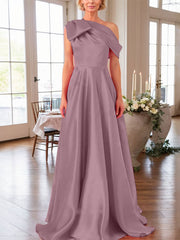 A-Line One-Shoulder Sleeveless Satin Mother Of The Bride Dresses With Bow