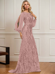 Trumpet/Mermaid Boat Neck Illusion Sweep Train Chiffon Sequin Evening Dress