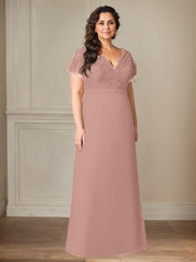 A-Line V-Neck Lace Chiffon Mother of the Bride Dress