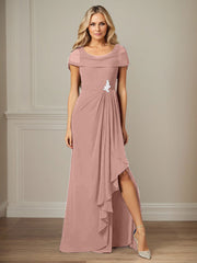 Dark Navy A-Line Side Slit Chiffon Dress Mother of the Bride Dress