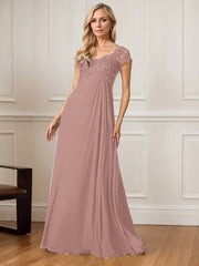 A-Line V-Neck Floor-Length Chiffon Mother of the Bride Dress