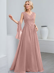 A-Line V-Neck Sleeveless Chiffon Mother Of The Bride Dresses With Lace