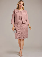 Sheath/Column Scoop Knee-Length Chiffon Lace Mother of the Bride Dress With Beading