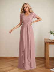 Elegant A-Line Chiffon V-neck Mother of the Brides Dresses Lace Top MOB Dresses