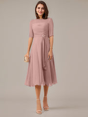 A-Line Boat-neck Pleated Chiffon Mother of the Bride Dress