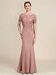 Grey Blue Mermaid Floor Length Chiffon Mother of Bride Dress With Appliques